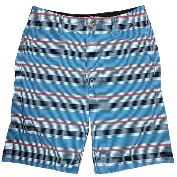 Quicksilver Boardshorts Men 30 Blue Gray Stripe Quick Dry Lightweight Surf Beach - Picture 1 of 9